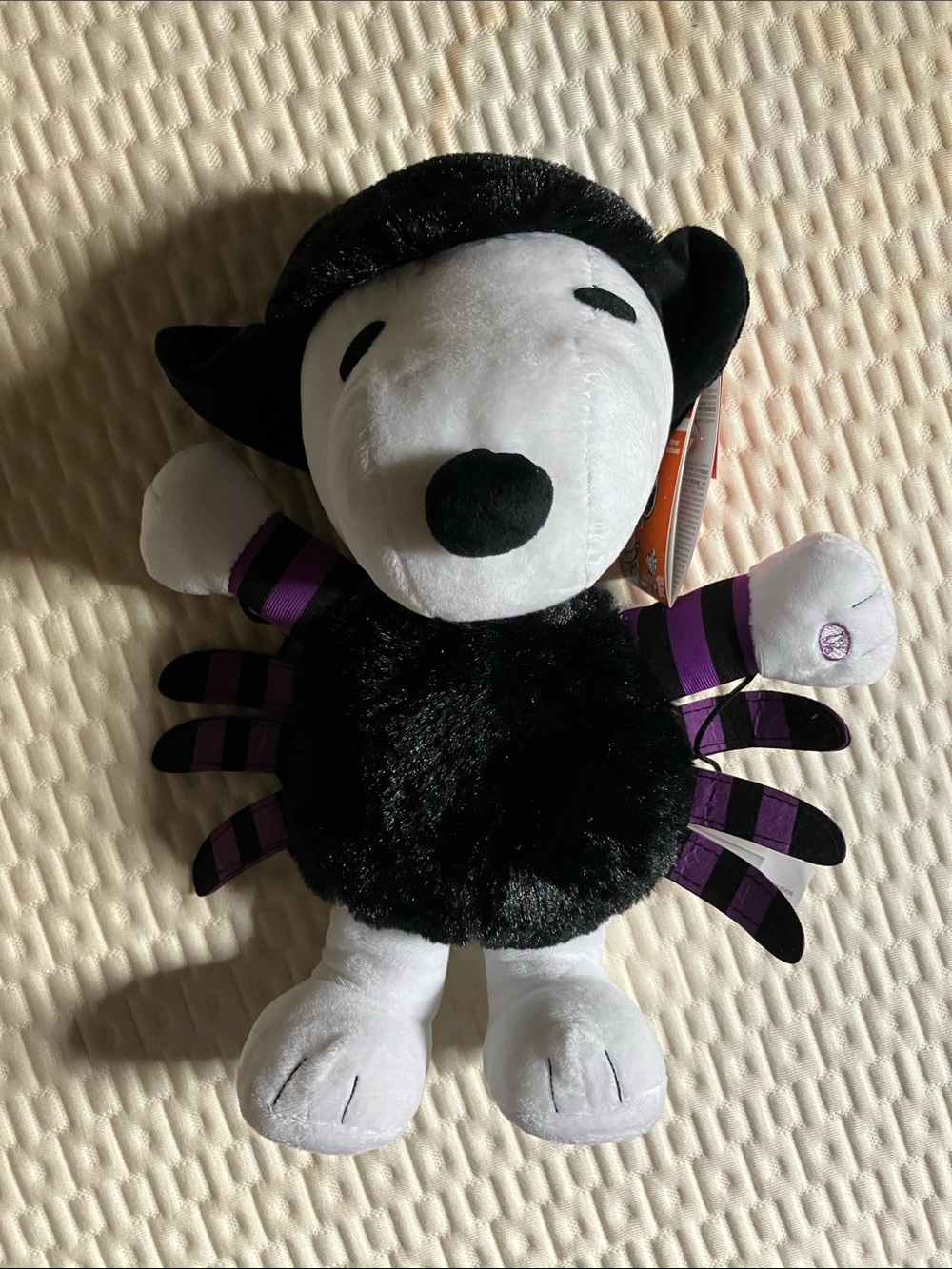 Peanuts Black & White Snoopy Plush Spider with Purple Stripes